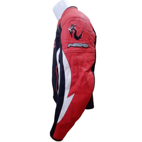 Y2K Leather Racing Motorcycle Jacket Armored Mens Size M Red Black White Nexo - Picture 6 of 15